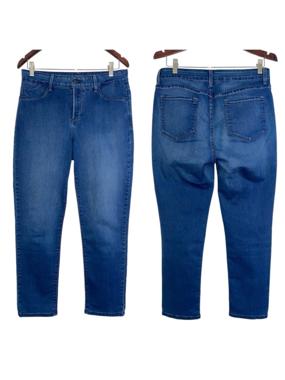 NYDJ high-rise jeans dark wash stretch straight leg modest mature women’s 10
